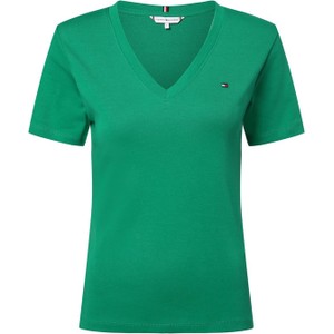 Zielony t-shirt Tommy Hilfiger w stylu casual z dekoltem w kształcie litery v