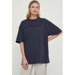Granatowy t-shirt Hugo Boss z krótkim rękawem z bawełny w stylu casual