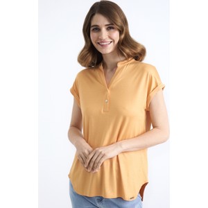 Pomarańczowa bluzka Ochnik z tkaniny z krótkim rękawem