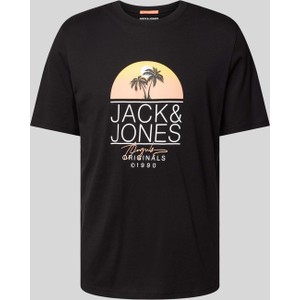 Czarny t-shirt Jack & Jones w młodzieżowym stylu z nadrukiem