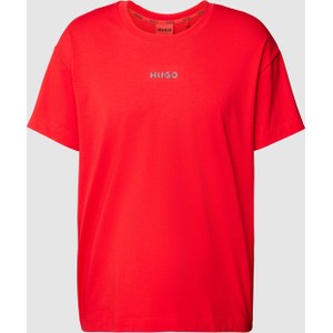 Czerwony t-shirt Hugo Boss z nadrukiem w młodzieżowym stylu z bawełny
