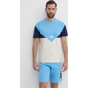 Niebieski t-shirt Adidas Originals z bawełny z krótkim rękawem w sportowym stylu