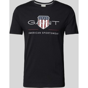 Czarny t-shirt Gant z krótkim rękawem z nadrukiem