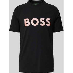 Czarny t-shirt Hugo Boss z bawełny w młodzieżowym stylu z nadrukiem