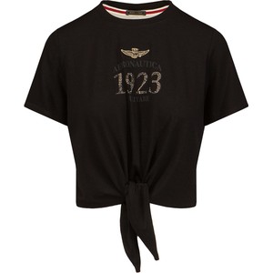 Czarny t-shirt Aeronautica Militare w militarnym stylu z krótkim rękawem