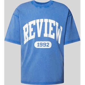 Niebieski t-shirt Review z bawełny z krótkim rękawem