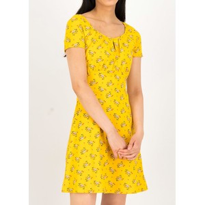 Żółta sukienka blutsgeschwister z bawełny mini z krótkim rękawem