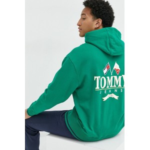 Zielona bluza Tommy Jeans z nadrukiem z bawełny w młodzieżowym stylu