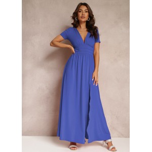 Niebieska sukienka Renee z krótkim rękawem rozkloszowana maxi