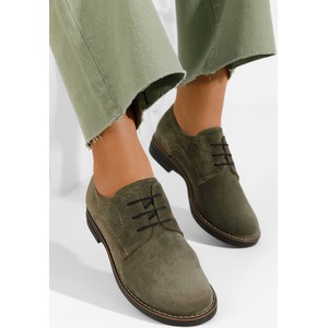 Zielone półbuty Zapatos sznurowane ze skóry w stylu casual