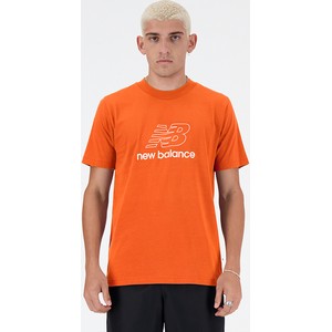 Pomarańczowy t-shirt New Balance z krótkim rękawem w sportowym stylu