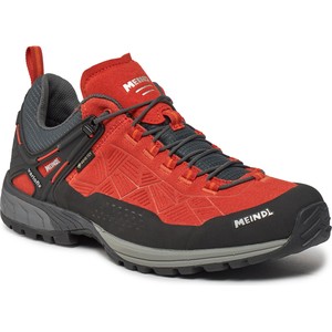 Czerwone buty trekkingowe Meindl sznurowane z goretexu