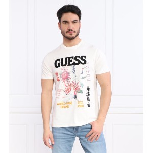 T-shirt Guess w młodzieżowym stylu z krótkim rękawem z bawełny