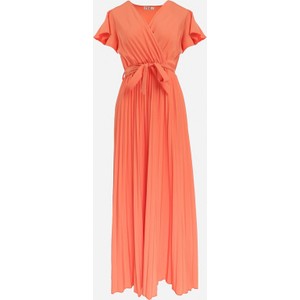 Pomarańczowa sukienka born2be rozkloszowana z dekoltem w kształcie litery v maxi