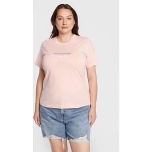 Różowy t-shirt Calvin Klein z okrągłym dekoltem w młodzieżowym stylu z krótkim rękawem