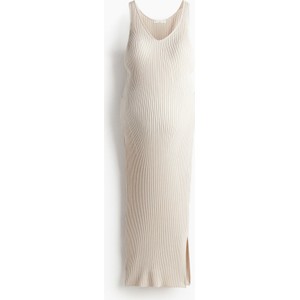 H & M & - MAMA Sukienka midi z dzianiny w prążki - Beżowy