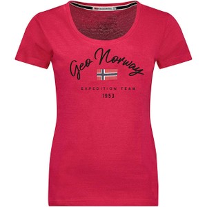 Czerwony t-shirt Geographical Norway z okrągłym dekoltem