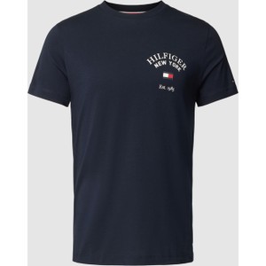 Granatowy t-shirt Tommy Hilfiger z krótkim rękawem z nadrukiem