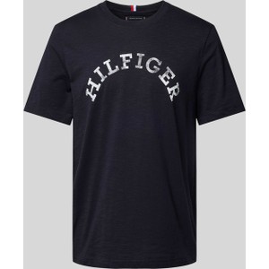 Granatowy t-shirt Tommy Hilfiger z nadrukiem w młodzieżowym stylu z bawełny
