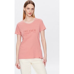 Różowy t-shirt Volcano w młodzieżowym stylu z krótkim rękawem