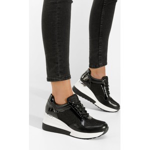 Czarne buty sportowe Zapatos w sportowym stylu z płaską podeszwą sznurowane