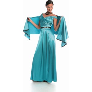 Niebieska sukienka Fokus maxi w stylu glamour z dekoltem w kształcie litery v