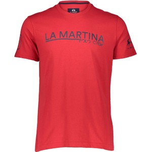 Czerwony t-shirt La Martina z bawełny z krótkim rękawem w młodzieżowym stylu