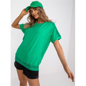 Zielony t-shirt Basic Feel Good z okrągłym dekoltem w stylu casual z krótkim rękawem