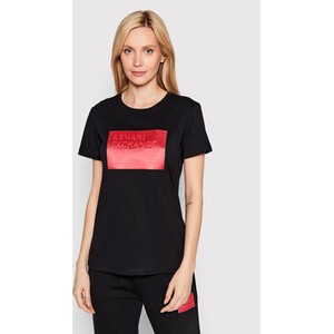 Czarny t-shirt Armani Exchange z krótkim rękawem z okrągłym dekoltem