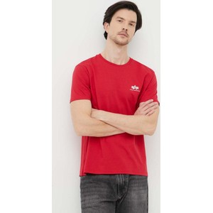 Czerwony t-shirt Alpha Industries z krótkim rękawem z nadrukiem w stylu casual