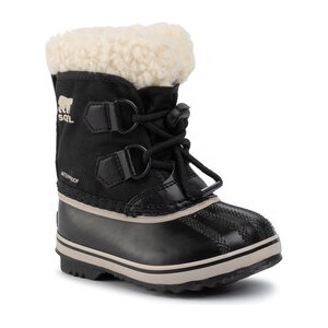 Czarne buty dziecięce zimowe Sorel sznurowane dla chłopców
