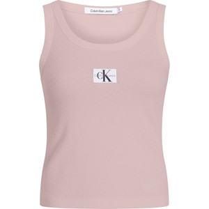 Różowa bluzka Calvin Klein na ramiączkach z bawełny z okrągłym dekoltem