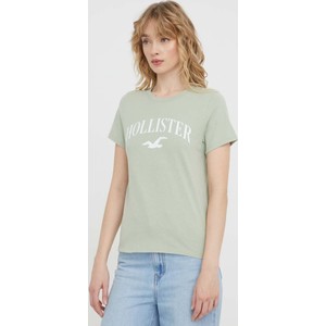 Miętowy t-shirt Hollister Co. z bawełny z okrągłym dekoltem z krótkim rękawem