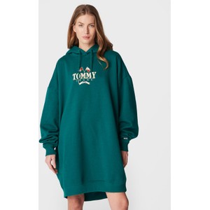 Zielona sukienka Tommy Jeans mini z długim rękawem w stylu casual