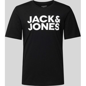 Czarny t-shirt Jack & Jones w młodzieżowym stylu z bawełny z krótkim rękawem