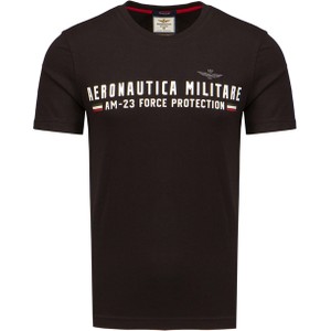 Czarny t-shirt Aeronautica Militare z bawełny w młodzieżowym stylu z krótkim rękawem