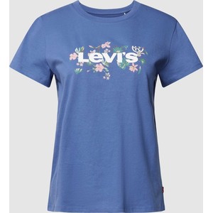 Granatowy t-shirt Levis z okrągłym dekoltem w młodzieżowym stylu