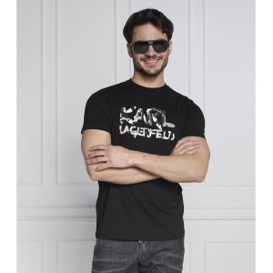 Czarny t-shirt Karl Lagerfeld z krótkim rękawem w młodzieżowym stylu z bawełny