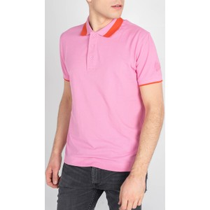 Różowa koszulka polo ubierzsie.com z krótkim rękawem w stylu casual