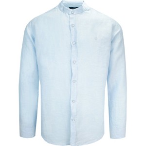 Niebieska koszula Vip Stendo w stylu casual ze stójką z lnu