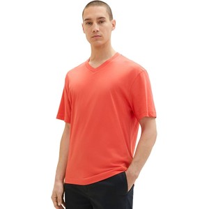 Czerwony t-shirt Tom Tailor z bawełny z krótkim rękawem w stylu casual