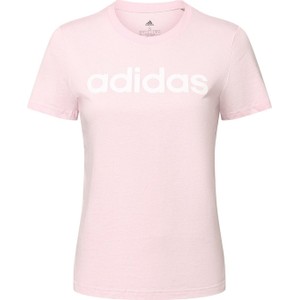 Różowy t-shirt Adidas Sportswear z bawełny z okrągłym dekoltem