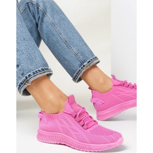 Różowe buty sportowe born2be sznurowane w sportowym stylu z płaską podeszwą