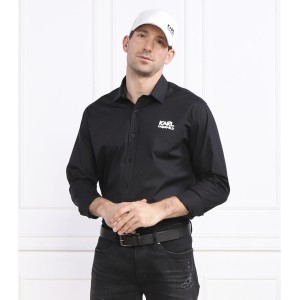Czarna koszula Karl Lagerfeld z bawełny z długim rękawem z klasycznym kołnierzykiem