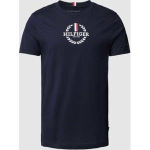 Granatowy t-shirt Tommy Hilfiger w młodzieżowym stylu z krótkim rękawem z bawełny