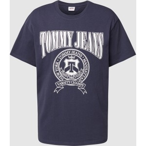 Granatowy t-shirt Tommy Jeans z krótkim rękawem z bawełny w młodzieżowym stylu
