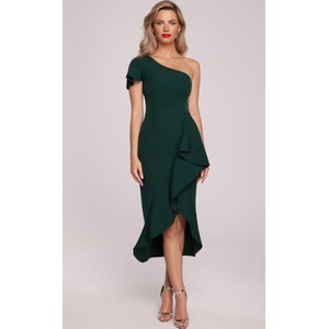 Zielona sukienka Makover z tkaniny midi z krótkim rękawem