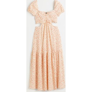 Pomarańczowa sukienka H & M midi w stylu casual z dekoltem w kształcie litery v