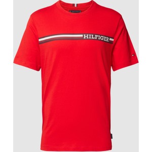 Czerwony t-shirt Tommy Hilfiger z krótkim rękawem z bawełny z nadrukiem