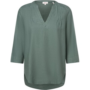 Zielona bluzka S.Oliver z długim rękawem z lnu w stylu casual